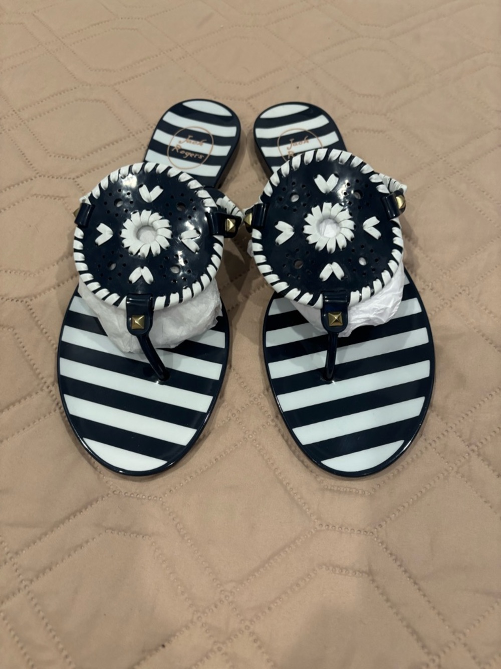 Jack Rogers Georgica Jelly Navy & White Striped Sandals NWOB